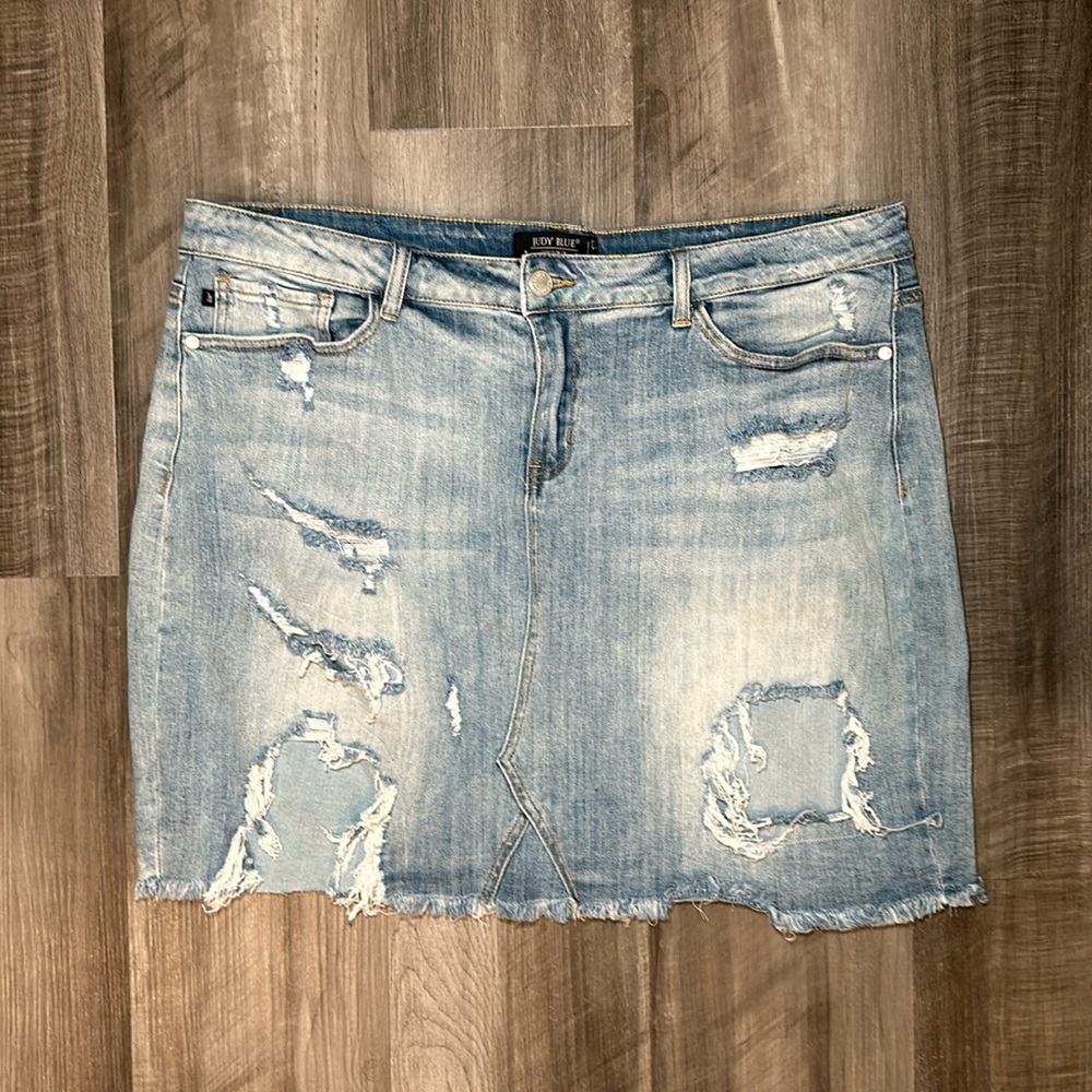 Judy Blue Distressed Mini Denim Skirt - 2XL